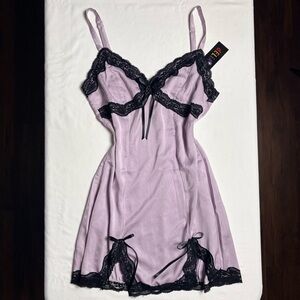 NWT Delia’s Lavender and Black Lace Satin Slip-L